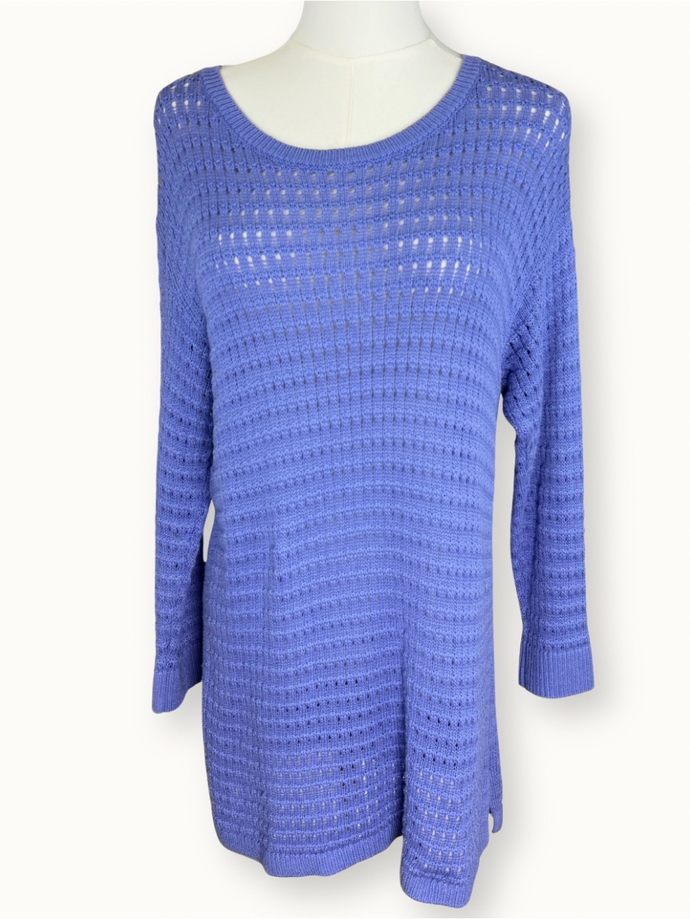 Talbots Purple Open Knit Windowpane Tunic Pullover Sweater Size Medium